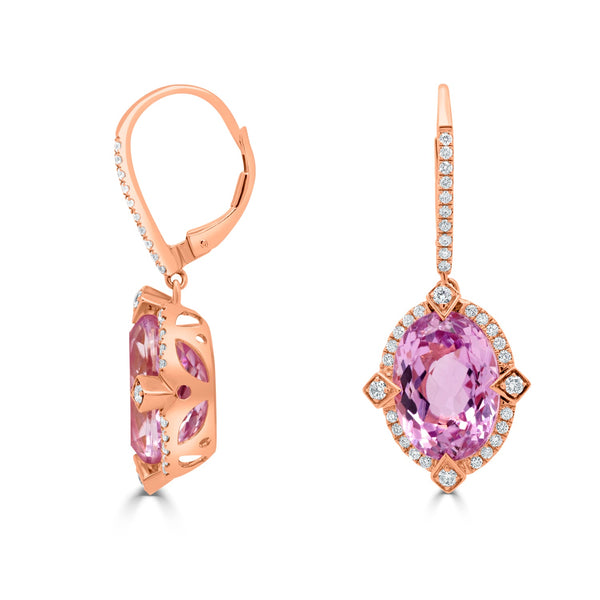 16.01tct Kunzite Earring with 0.59tct Diamonds set in 14K Rose Gold