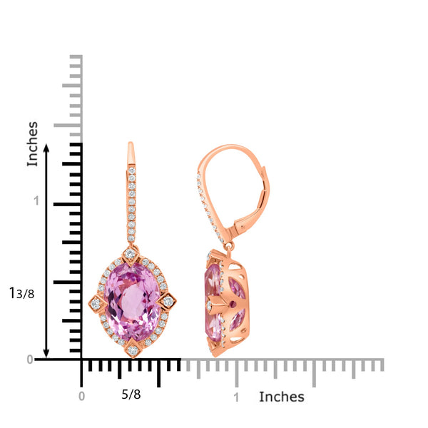 16.01tct Kunzite Earring with 0.59tct Diamonds set in 14K Rose Gold