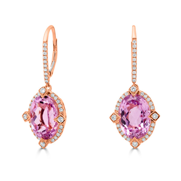 16.01tct Kunzite Earring with 0.59tct Diamonds set in 14K Rose Gold