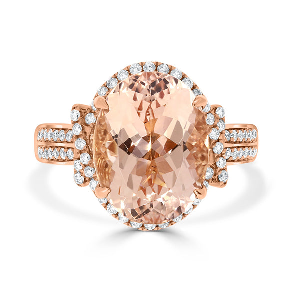 7.02ct Morganite Rings with 0.45tct Diamond set in 14K Rose Gold