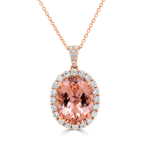 7.89ct Morganite Pendant with 0.92tct Diamonds set in 14K Rose Gold