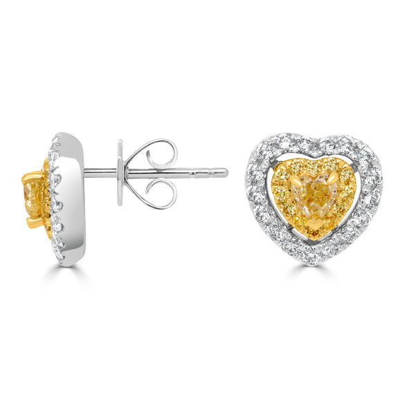 0.37tct Yellow Diamond Earring with 0.65tct Diamonds set in 18K White Gold