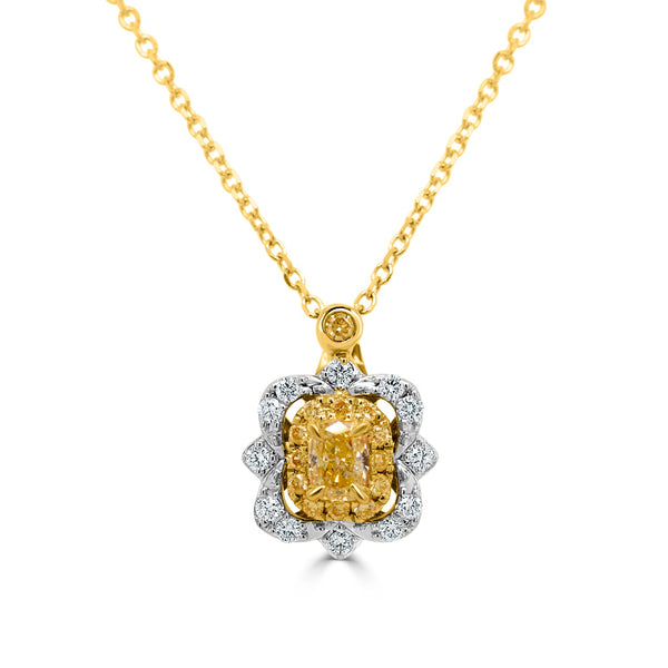 0.25ct Yellow Diamond Pendant with 0.19tct Diamonds set in 18K White Gold