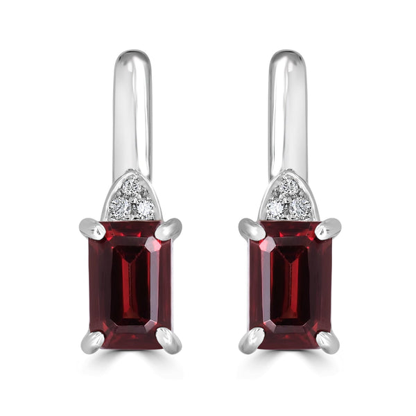 3.3tct Garnet Earring with 0.03tct Diamonds set in 14K White Gold