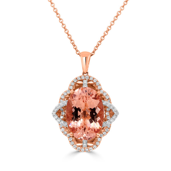 11.16 Morganite Pendants with 0.55tct Diamond set in 14K Rose Gold