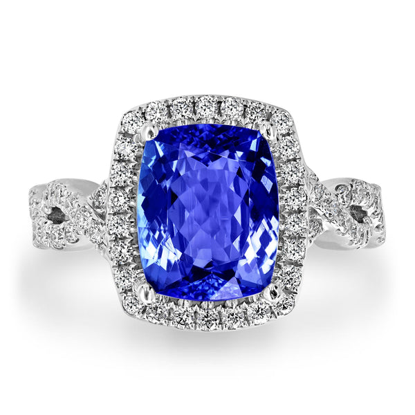 3.02ct Blue Tanzanite Ring with 0.55tct Diamonds set in 14K White Gold