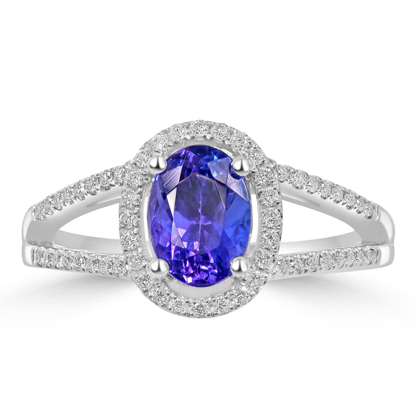 1.33ct Tanzanite Rings with 0.2tct Diamond set in 14K White Gold