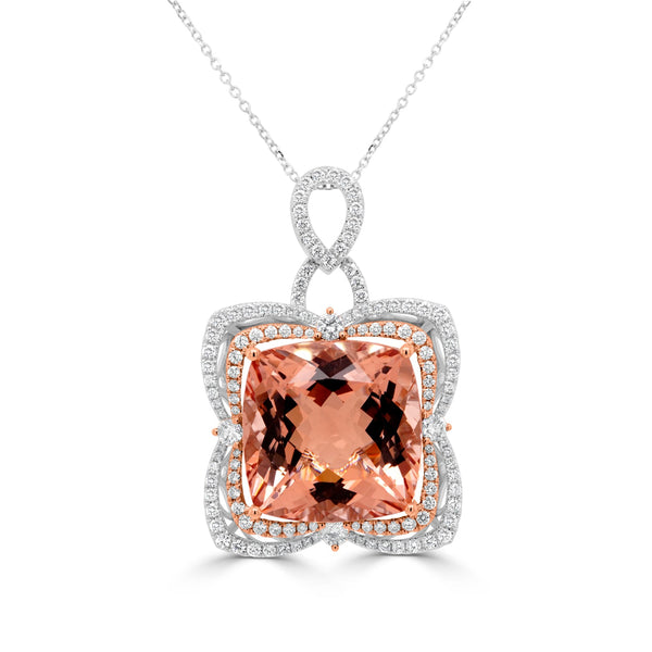 29.16 Morganite Pendants with 1.72tct Diamond set in 14K Two Tone Gold