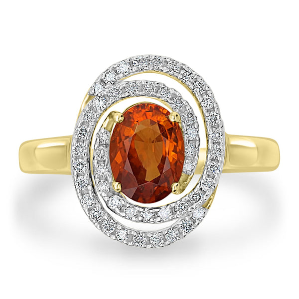 1.7ct Mandarin Garnet Ring with 0.3tct Diamonds set in 14K White Gold