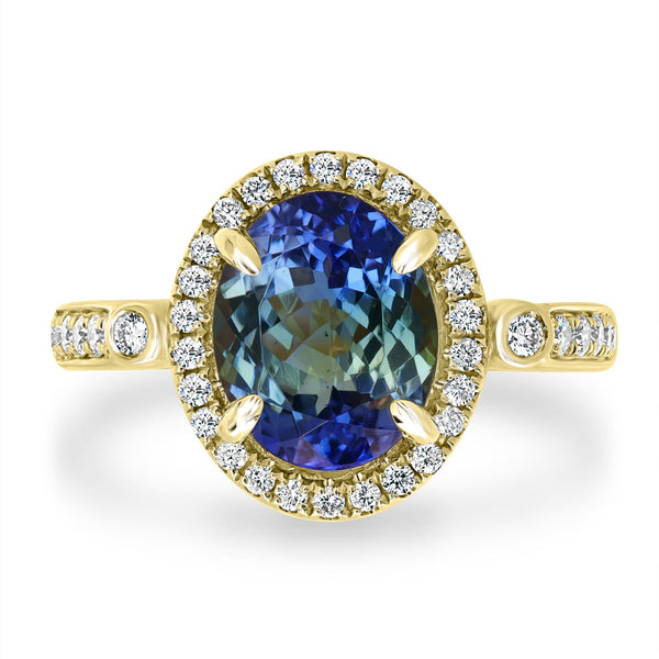 2.9ct Tanzanite Ring with 0.33tct Diamonds set in 14K Yellow Gold