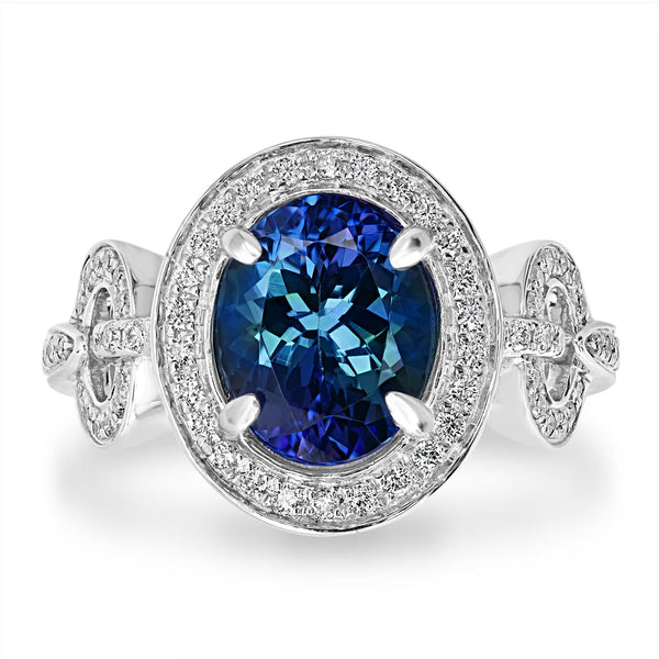 3.18ct Tanzanite Ring with 0.37tct Diamonds set in 14K White Gold