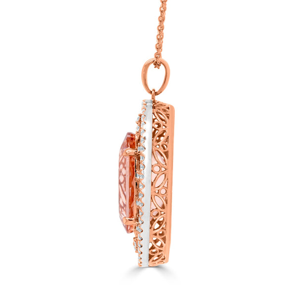 19.54ct Morganite Pendant with 1.15tct Diamonds set in 14K Two Tone Gold