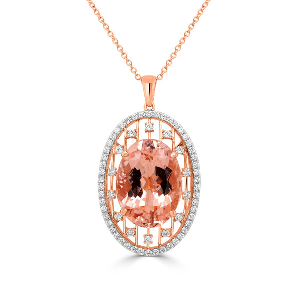 19.54ct Morganite Pendant with 1.15tct Diamonds set in 14K Two Tone Gold