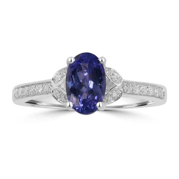 1.37ct Tanzanite Rings with 0.12tct Diamond set in 14K White Gold