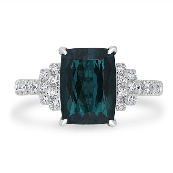 3.54ct  Indicolite Rings with 0.32tct Diamond set in 14K White Gold