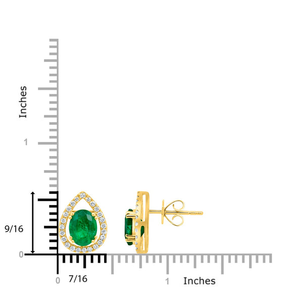 2.46ct Emerald Stud earrings with 0.35ct diamonds set in 14K yellow gold