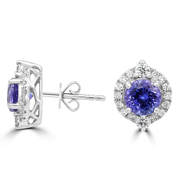 2.23Tct Tanzanite Stud Earrings With 0.53Tct Diamonds Set In 14K White Gold