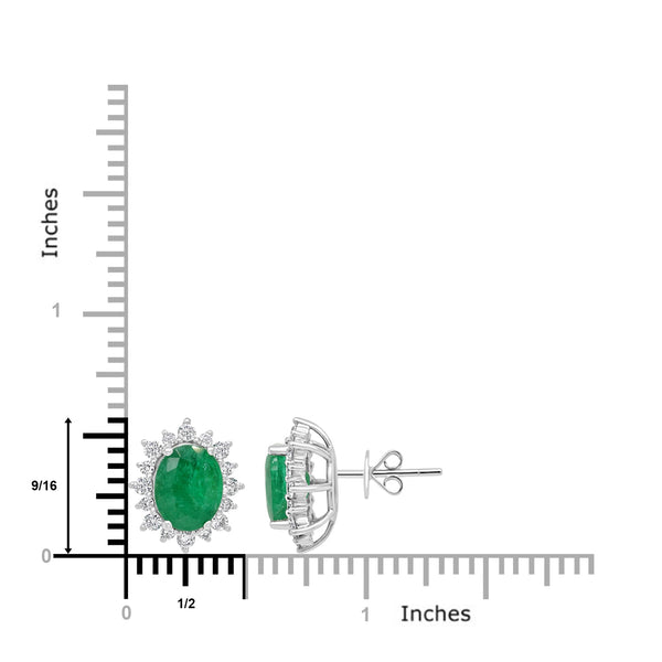 3.39Tct Emerald Stud Earrings With 0.64Tct Diamonds Set In 14K White Gold