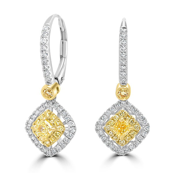 0.46Tct Yellow Diamond Earrings With 0.68Tct Diamond Accents Set In 18K Two Tone Gold