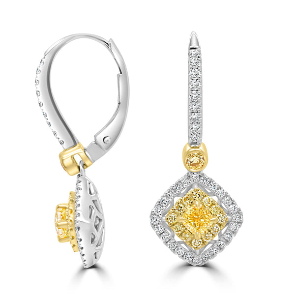 0.46Tct Yellow Diamond Earrings With 0.68Tct Diamond Accents Set In 18K Two Tone Gold