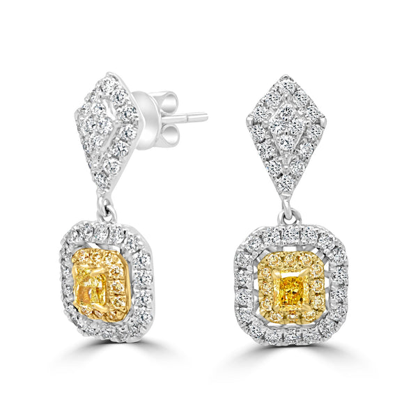 0.32Tct Yellow Diamond Earrings With 0.82Tct Diamond Accents Set In 18K Two Tone Gold