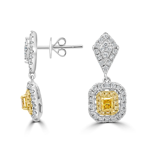 0.44tct Yellow Diamond Earring with 0.85tct Diamonds set in 18K Two Tone Gold