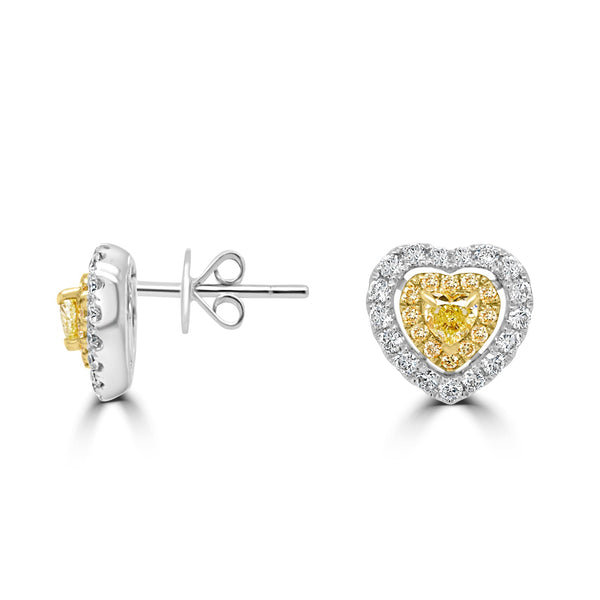 0.48Tct Yellow Diamond Stud Earrings With 0.51Tct Diamond Accents Set In 18K Two Tone Gold