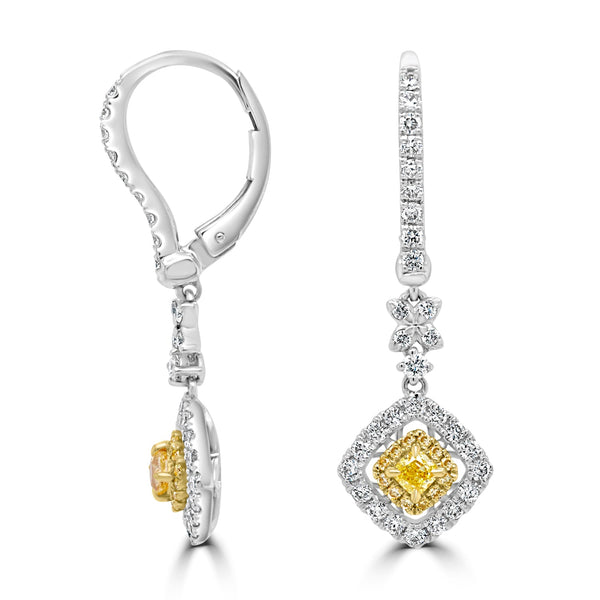 0.29Tct Yellow Diamond Earrings With 0.92Tct Diamond Accents Set In 18K Two Tone Gold