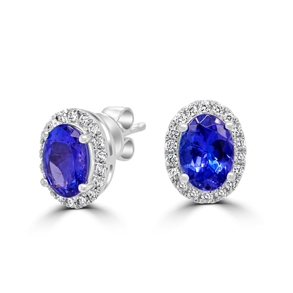 1.42Tct Tanzanite Stud Earrings With 0.19Tct Diamonds Set In 950 Platinum