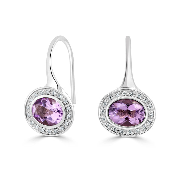 1.86tct Amethyst Earring with 0.15tct Diamonds set in 14K White Gold