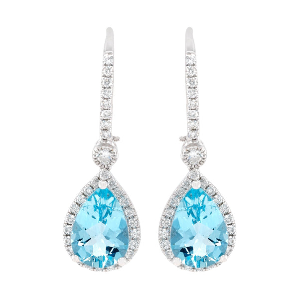 2.74ct Aquamarine earrings with 0.50ct diamonds set in 14K white gold