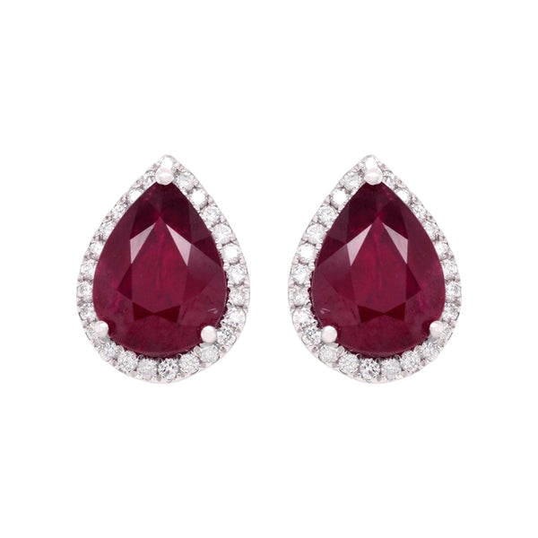 3.16ct Ruby Stud earrings with 0.18ct diamonds set in 14K white gold