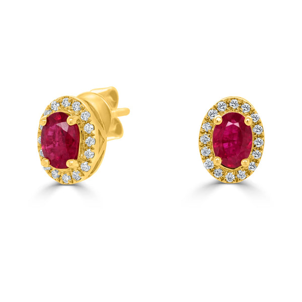 0.98tct Ruby Earring with 0.12tct Diamonds set in 14K Yellow Gold