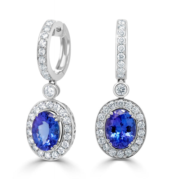 4.06 Tanzanite Earrings with 1.19tct Diamond set in 14K White Gold