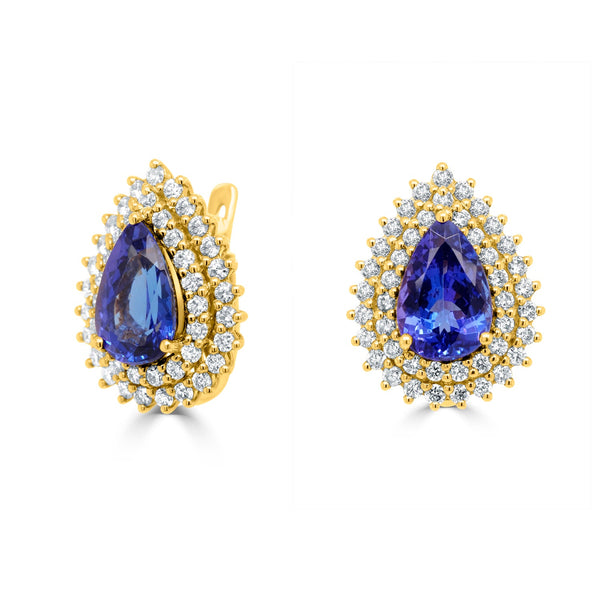 8.07 Tanzanite Earrings with 2.57tct Diamond set in 14K Yellow Gold