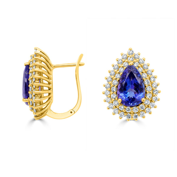 8.07 Tanzanite Earrings with 2.57tct Diamond set in 14K Yellow Gold