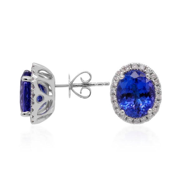 4.87tct Tanzanite Stud earrings with 0.31tct diamonds set in platinum