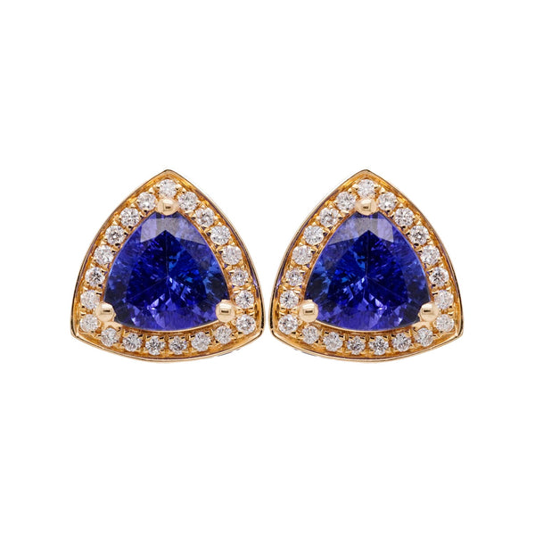 2.42tct Tanzanite Stud earrings with 0.24tct diamonds set in 14K yellow gold