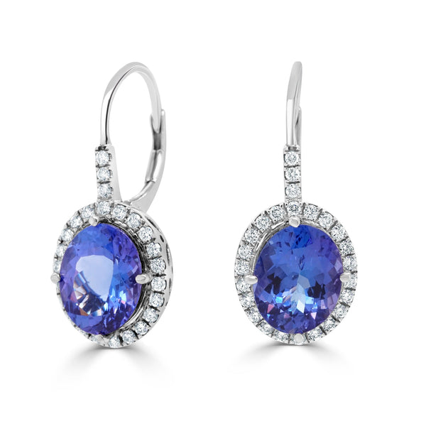 6.3ct Tanzanite Earring with 0.5ct Diamonds set in 14K White Gold