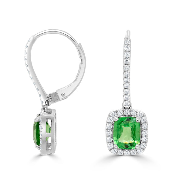 2.96 Tsavorite Earrings with 2.96tct Diamond set in 14K White Gold