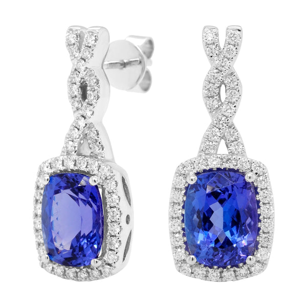 4.44ct Tanzanite Earrings With 0.55tct Diamonds Set In 14kt White Gold