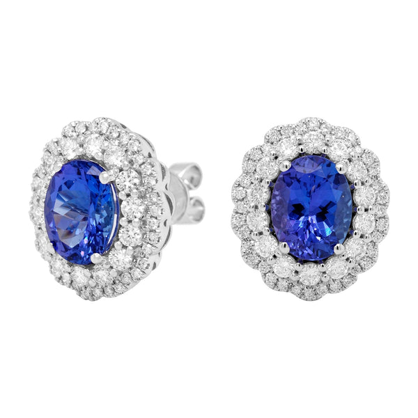 4.07ct Tanzanite Stud Earrings With 1.15tct Diamonds Set In 14kt White Gold