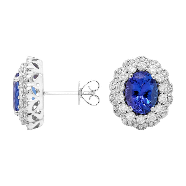 4.07ct Tanzanite Stud Earrings With 1.15tct Diamonds Set In 14kt White Gold