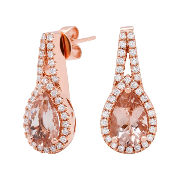 2.22ct Morganite Earrings With 0.39tct Diamonds Set In 14kt Rose Gold