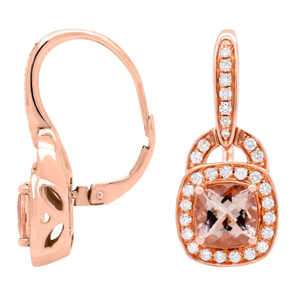 2.76ct Morganite Earrings With 0.62tct Diamonds Set In 14kt Rose Gold