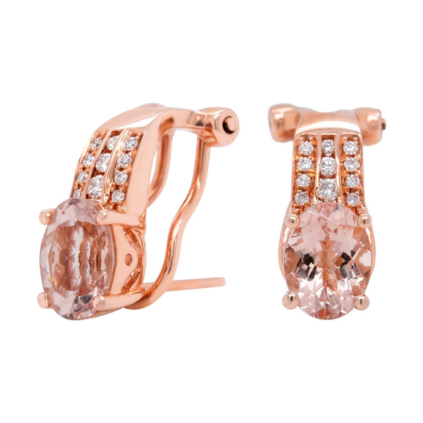 2.37ct Morganite Earrings With 0.14tct Diamonds Set In 14kt Rose Gold