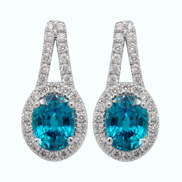 5.33ct Blue Zircon Earrings With 0.56tct Diamonds Set In 14kt White Gold