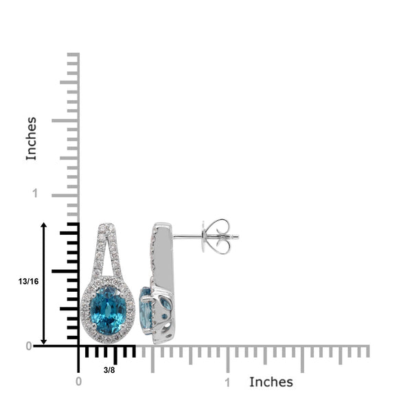 5.33ct Blue Zircon Earrings With 0.56tct Diamonds Set In 14kt White Gold