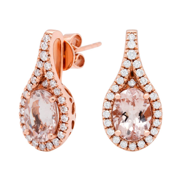 2.14ct Morganite Earrings With 0.39tct Diamonds Set In 14kt Rose Gold