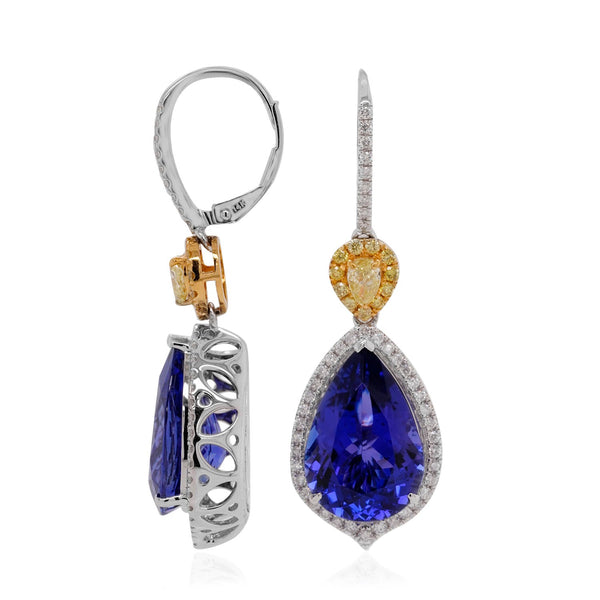 16.64tct Tanzanite earrings with 1.48tct diamonds set in 14KW-22KTT